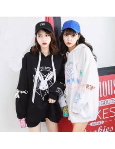 Sweat japonais ample capuche lapin