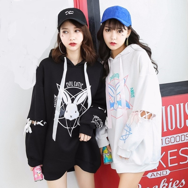Sweat japonais ample capuche lapin