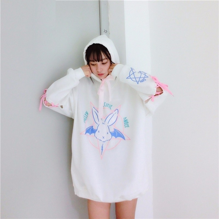 Sweat japonais ample capuche lapin