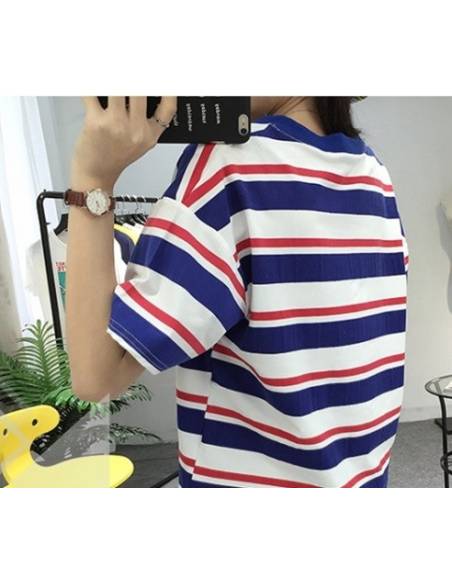 T-Shirt coréen rayures bleues et rouges