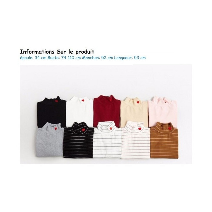 Pull col montant coeur rouge