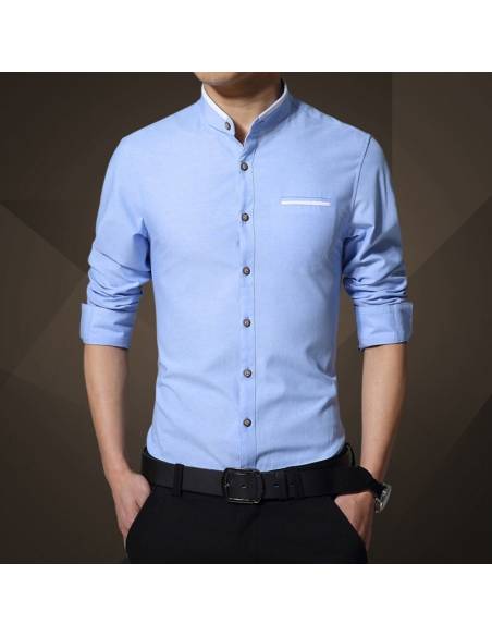 Chemise col mao liseré blanc manches longues