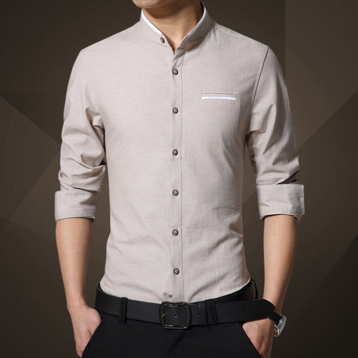 Chemise col mao liseré blanc manches longues