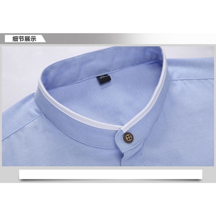 Chemise col mao liseré blanc manches longues