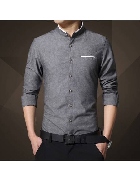 Chemise col mao liseré blanc manches longues