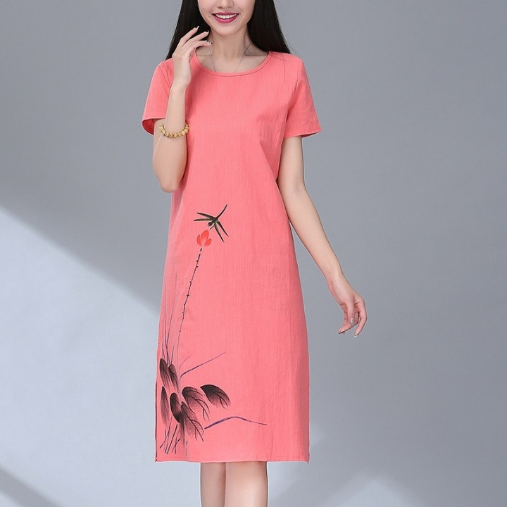Robe été imprimé libellule fleurs