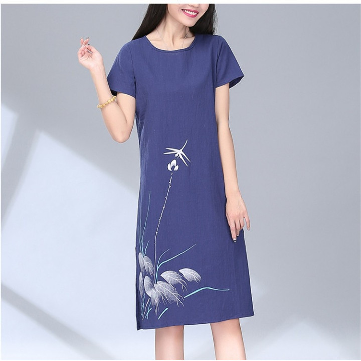 Robe été imprimé libellule fleurs