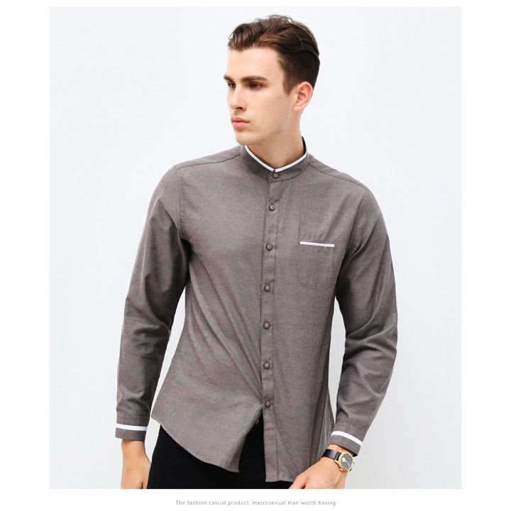 Chemise col mao poche liseré blanc
