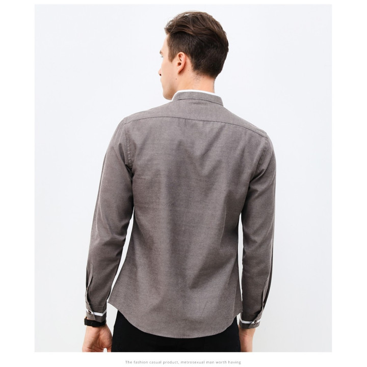 Chemise col mao poche liseré blanc