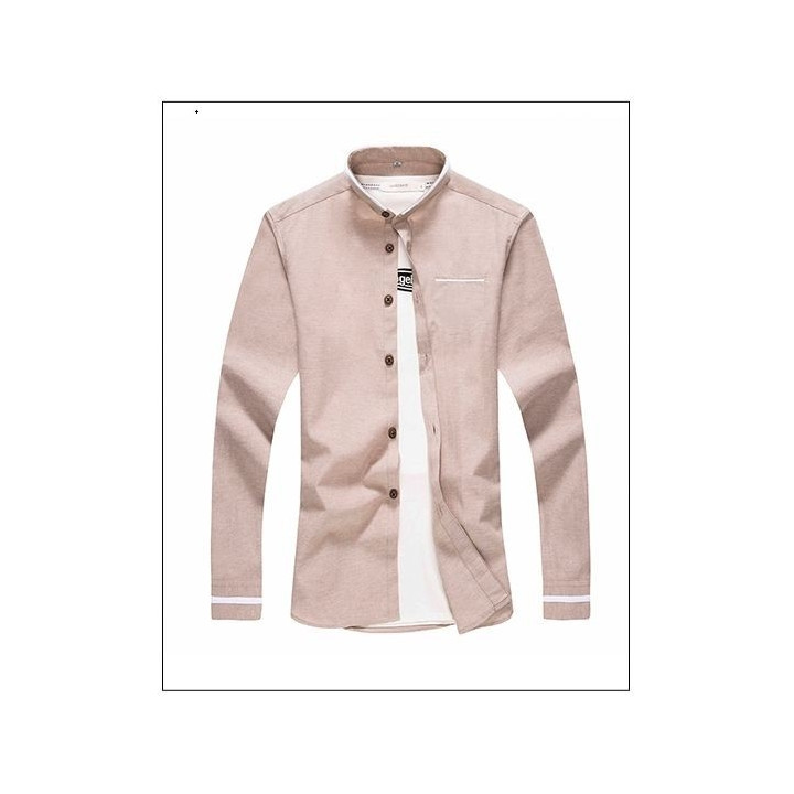 Chemise col mao poche liseré blanc