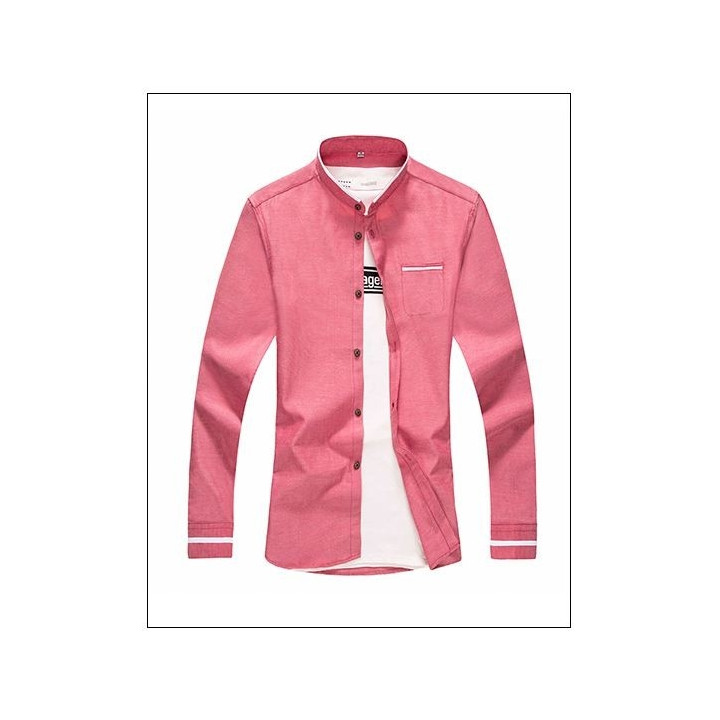 Chemise col mao poche liseré blanc