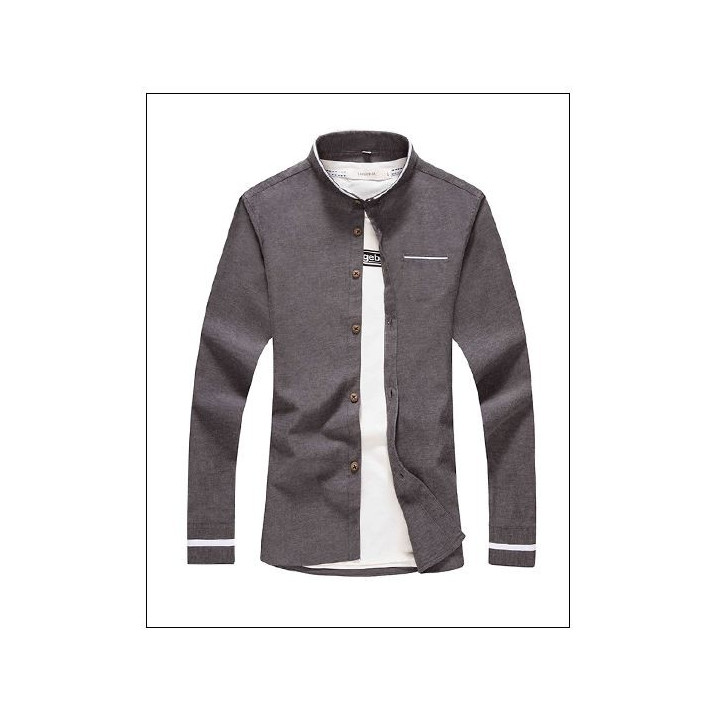 Chemise col mao poche liseré blanc