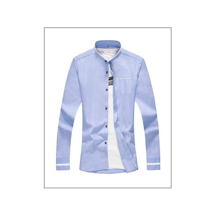 Chemise col mao poche liseré blanc