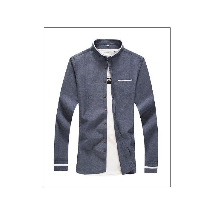 Chemise col mao poche liseré blanc
