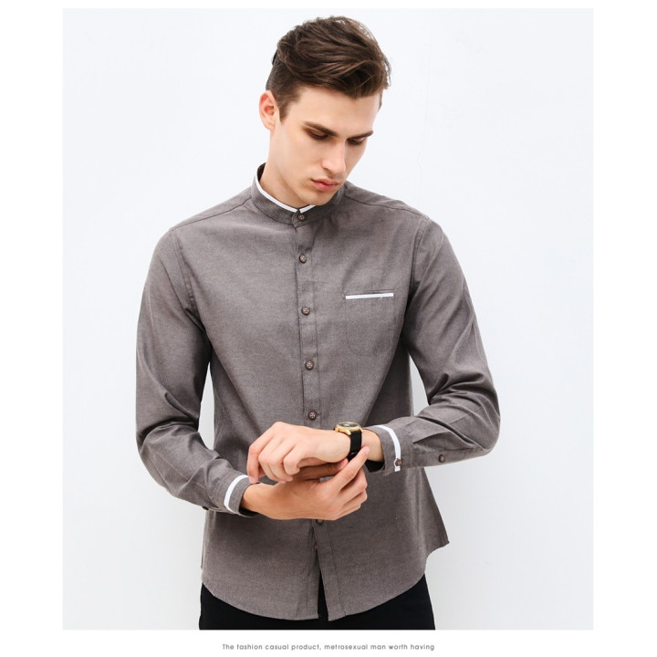 Chemise col mao poche liseré blanc