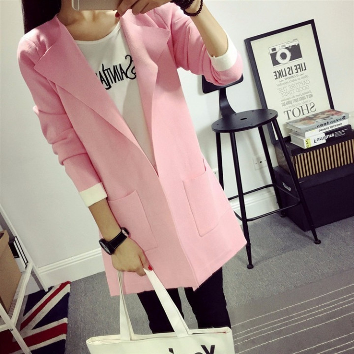Manteau cardigan tissu rose