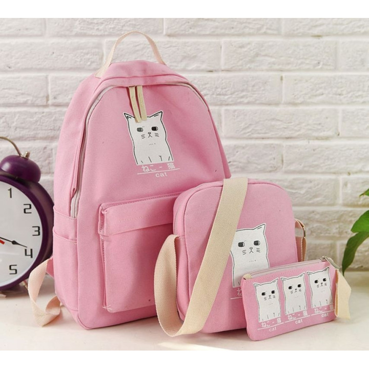 Ensemble cartable coréen chat