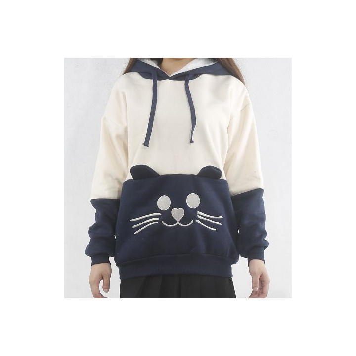 Sweat à capuche visage chat