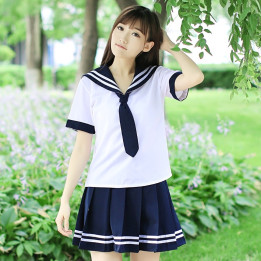 Vetement japonais coréen - Uniforme scolaire cravate costume de Marin - vue tete