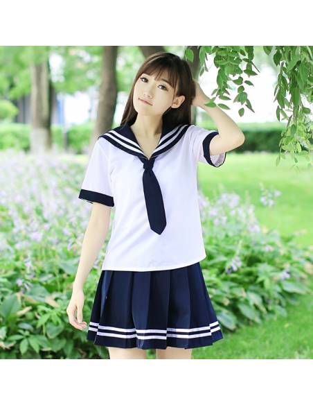 Vetement japonais coréen - Uniforme scolaire cravate costume de Marin - vue tete