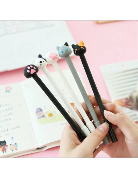 Stylo japonais coréen kawaii tête de chat - ensemble porté