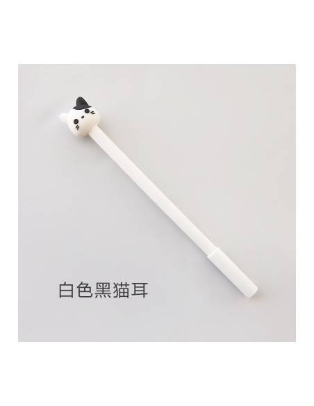 Stylo japonais coréen kawaii tête de chat - blanc tete noir