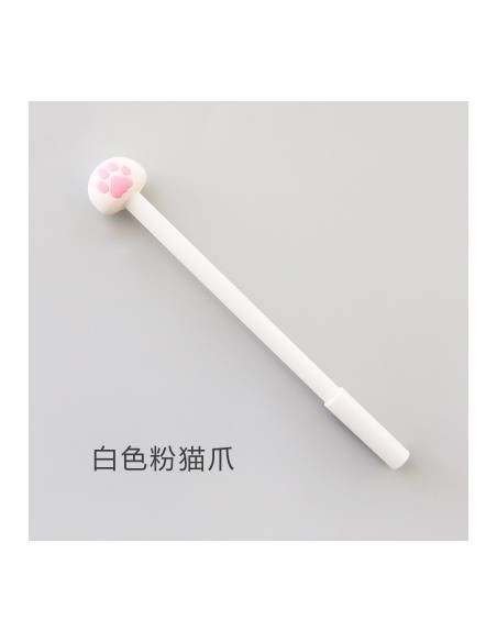 Stylo japonais coréen kawaii tête de chat - blanc dessus