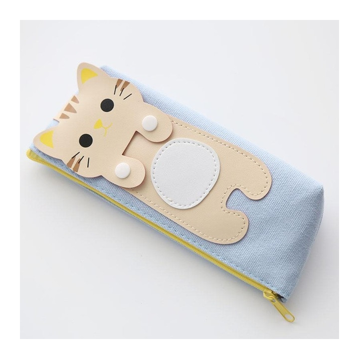 Trousse japonaise coréenne kawaii Chat - bleu coté