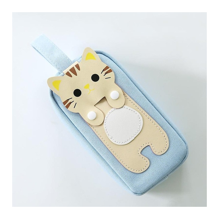 Trousse japonaise coréenne kawaii Chat - bleu