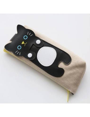 Trousse japonaise coréenne kawaii Chat - beige noire