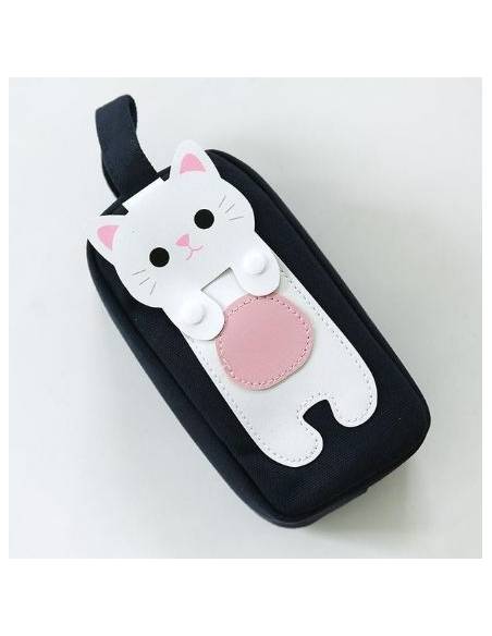 Trousse japonaise coréenne kawaii Chat - noir coté