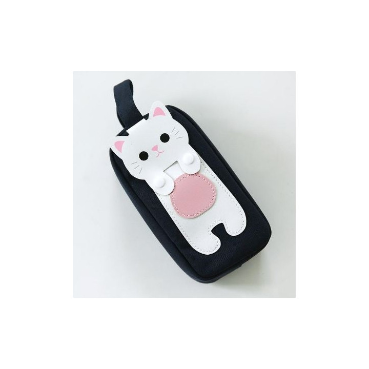 Trousse japonaise coréenne kawaii Chat - noir coté