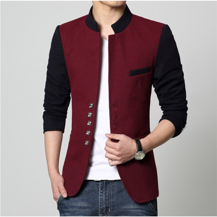 Blazer japonais Col Mao Casual slim fit - rouge face