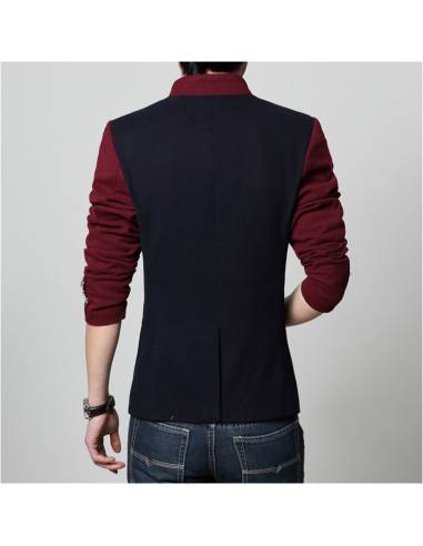 Blazer japonais Col Mao Casual slim fit - noir dos Blazer japonais Col Mao Casual slim fit - noir dos