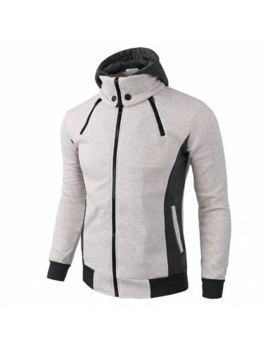 Sweat japonais Homme Deux couches zip blanc profil