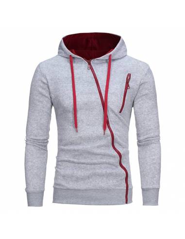 Sweat coréen Capuche Slim Style Décontracté gris rouge