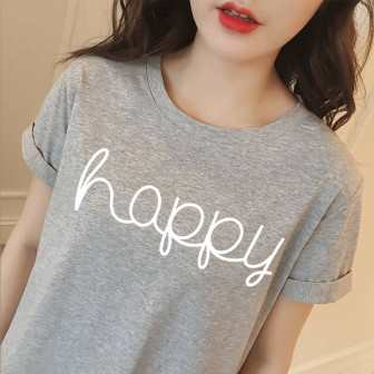 T-shirt coréen Korean style Casual Happy gris