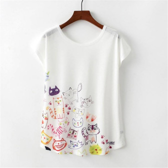 T-shirt japonais Japan Harajuku Style chats Kawaii face