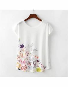 T-shirt japonais Japan Harajuku Style chats Kawaii face