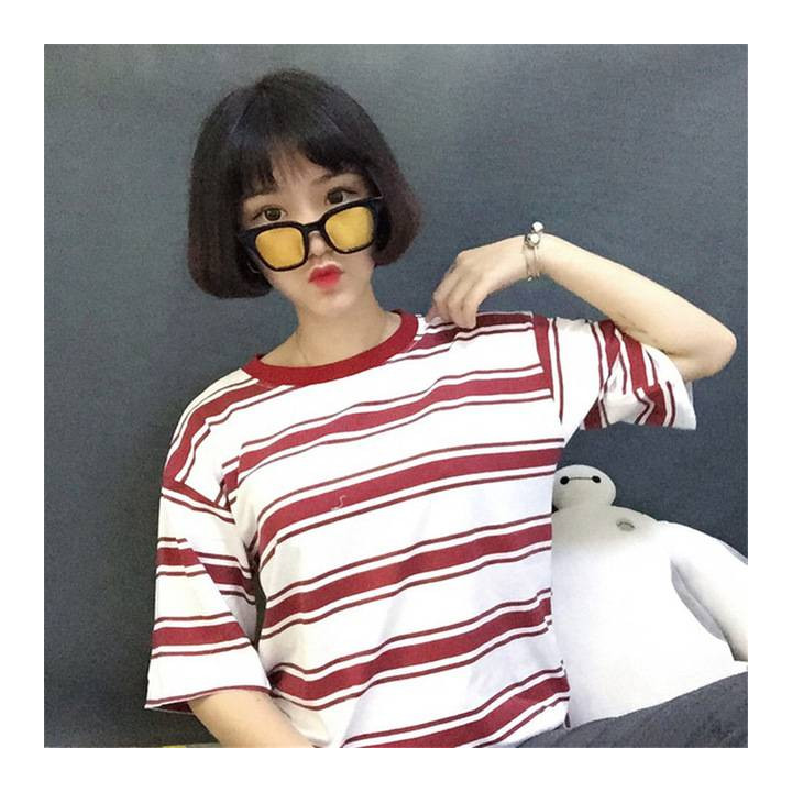T-Shirt japonais Japan Style Harajuku Rayures rouge