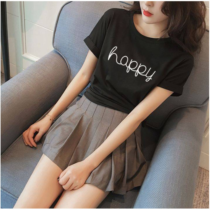 T-shirt coréen Korean style Casual Happy noir