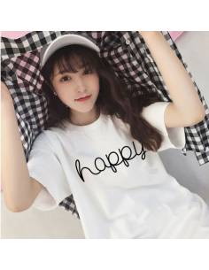 T-shirt coréen Korean style Casual Happy blanc