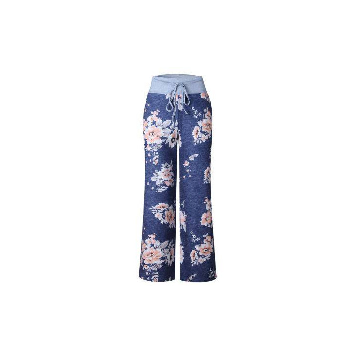 Vêtements japonais et coréens pour filles - Pantalons japonais et coréens pour femmes - Pantalon Large Impression Fleur Cordon
