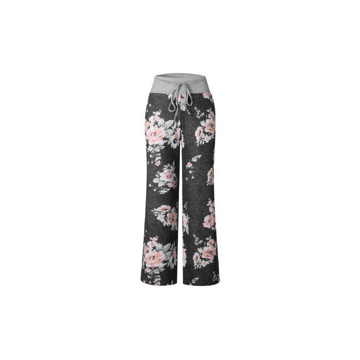 Vêtements japonais et coréens pour filles - Pantalons japonais et coréens pour femmes - Pantalon Large Impression Fleur Cordon