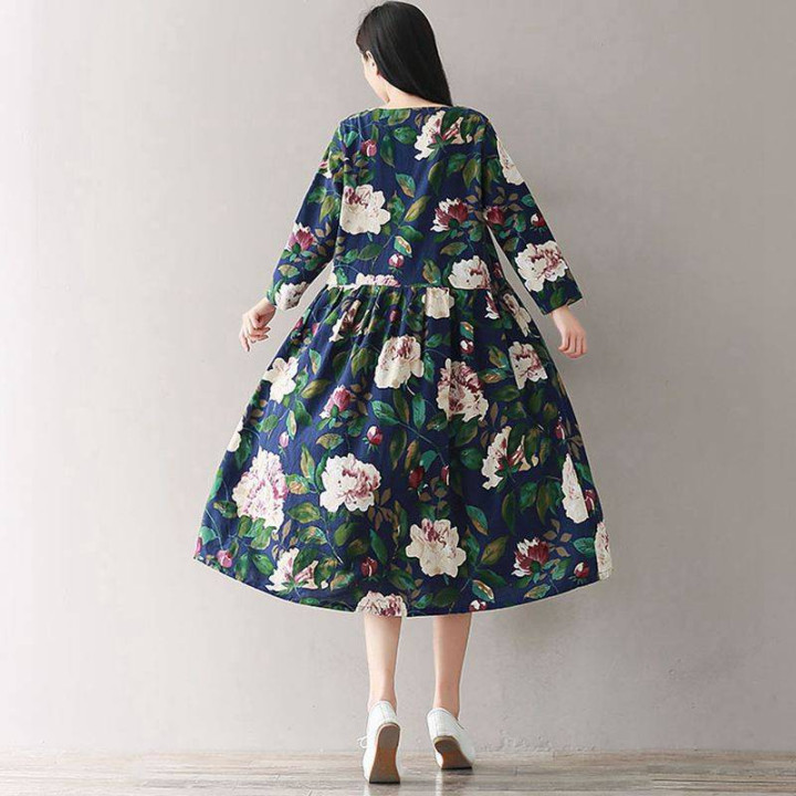 Robe japonaise plissée avec Imprimés floraux