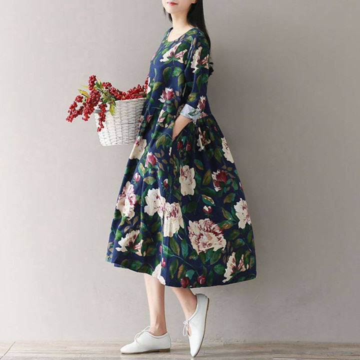 Robe japonaise plissée avec Imprimés floraux