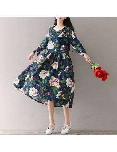 Robe japonaise plissée avec Imprimés floraux