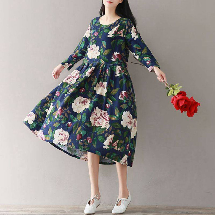 Robe japonaise plissée avec Imprimés floraux
