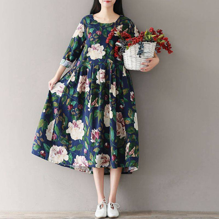 Robe japonaise plissée avec Imprimés floraux