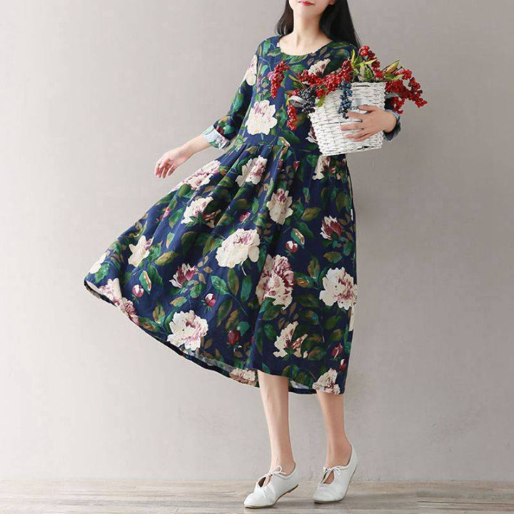 Robe japonaise plissée avec Imprimés floraux